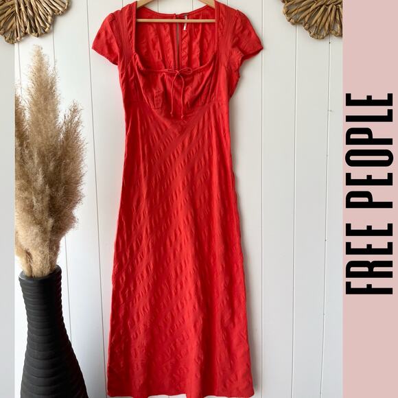 Free People midi dress cotton boho smocked back boho Medium - Picture 5 of 12